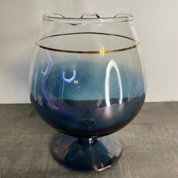 Rare Vintage MCM Blendo Blue Iridescent Brandy Snifter Pitcher With Gold Trim - Picture 3 of 8